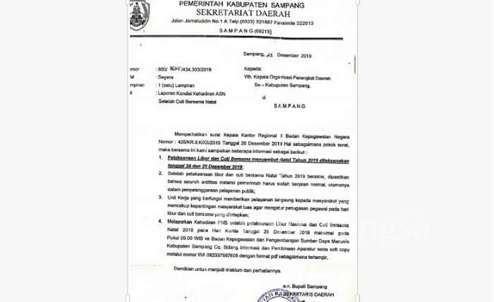 Surat Pemkab ke Kepala SKPD