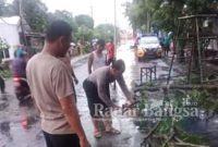 Anggota Polsek Driyorejo saat bersihkan Pohon Tumbang