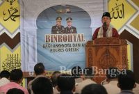 Kapolres Gresik AKBP Kusworo Wibowo, SH SIK MH saat memberikan sambutan