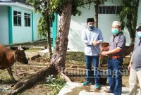 direktur RSUD Dumai drg Ridhonaldi menyerahkan hewan qurban secara simbolis kepada panitia pelaksana