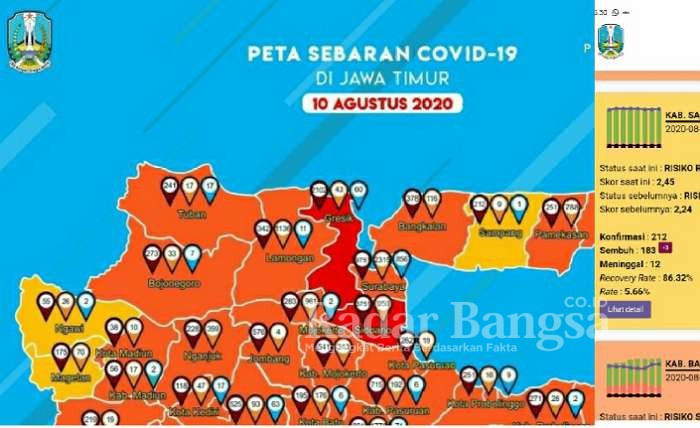 Peta Sebaran Covid-19 Jawa Timur untuk Kabupaten Sampang