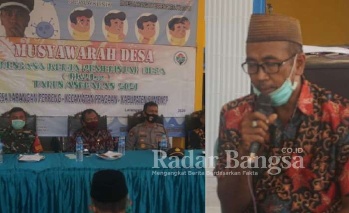 (kiri) Imam Mastum, S.Pd, Kades Larangan Perreng Kecamatan Pragaan Kebupaten Sumenep. (Kanan) Pelaksanaan Musdes RKPDesa Larangan Perreng Kecamatan Pragaan, Sumenep Jawa Timur