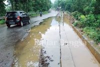  Kerikil berhamburan,jalan berlubang jadi genangan air di Jalan Raya Sukapura, Desa Boto, Kecamatan Lumbang. Minggu 03 Jan 2021`  [NN]
