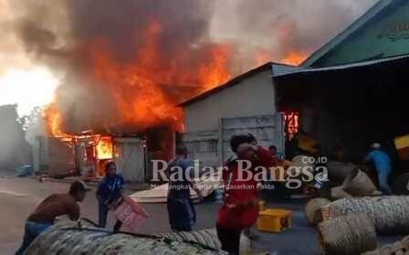  Sebuah gudang penyimpanan triplek di Jalan Lingkar Utara Kecamatan Mayangan, Kota Probolinggo hangus terbakar sekitar pukul 04.00 WIB sore Rabu (14/4/2021) [nanang/RadarBangsa.co.id]