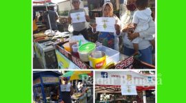 Paguyuban PKL CFD Wijaya Kusuma Sampang sedang menunjukkan ucapan Selamat Hari Raya Idul Fitri sebelum melayani pembeli