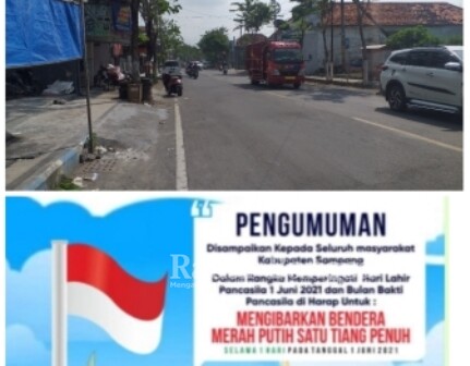 Suasana lengang tanpa pemasangan bendera di jalan Protokol Sampang dan Pengumuman himbauan Pemkab