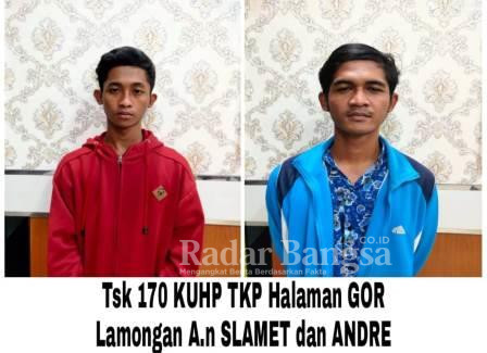  Dua pelaku Slamet dan Achmad Andre Yanto saat diamankan di Mapolres Lamongan.(Ist)