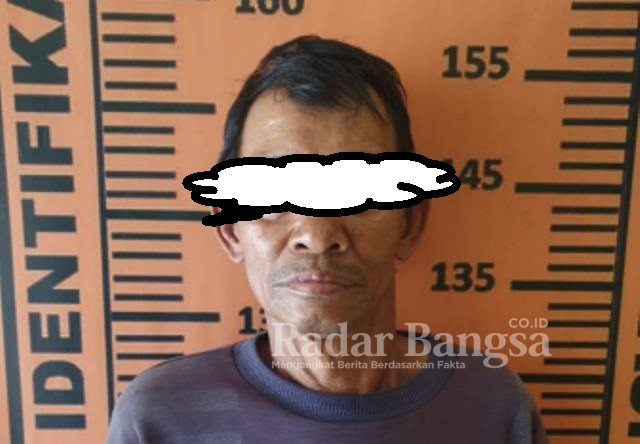 Tersangka Rasino (70) saat diamankan di Unit PPA Polres Lamongan.(Ist)