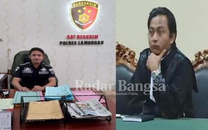 (kanan) Kasat Reskrim polres Lamongan AKP Yoan Septi Hendri S.I.K., dan (kiri)  Penasehat Hukum Pelapor Ahmad Umar Buwang, SH.
