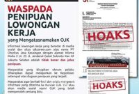 Imbauan resmi OJK waspada penipuan rekrutmen pegawai OJK yang mengatasnamakan OJK