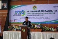 Bupati Lamongan Dr. H. Yuhrnur Efendi, M.BA membuka secara resmi gelaran Musyawarah Daerah IX LDII Kabupaten Lamongan, di Aula Al Karim   Sugio Lamongan, minggu (28/11)