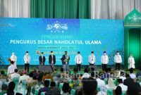 Pengukuhan PBNU ini dihadiri Presiden Joko Widodo, Wakil Presiden KH Ma’ruf Amin, Wakil Presiden Ke-10 dan 12 Jusuf Kalla, Gubernur Kaltim Isran Noor. dan segenap Menteri Kabinet Indonesia Maju beserta Kepala Kepolisian Republik Indonesia (Kapolri) Listyo Sigit Prabowo (IST)