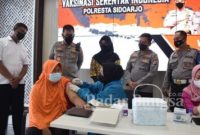 Kapolresta Sidoarjo Komisaris Besar Polisi Kusumo Wahyu Bintoro saat mengunjungi vaksinasi lansia (IST)