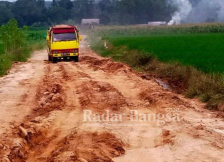 Kondisi jalan di desa Ratna Chaton, Lampung tengah yang telah dilalui armada penambangan pasir (IST)