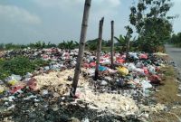 Tumpukan sampah menggunung yang berada di jalan poros Desa Moropelang   (14/04)