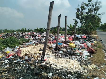 Tumpukan sampah menggunung yang berada di jalan poros Desa Moropelang   (14/04)