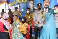 Kapolresta Sidoarjo Kombes Pol. Kusumo Wahyu Bintoro, Kepala Kementerian Agama Kabupaten Sidoarjo Moh. Arwani dan perwakilan dari PCNU Sidoarjo, acara diadakan di Halaman Masjid Baitur Ridwan, Penambangan, Balongbendo, Kamis (21/4/2022) (IST)