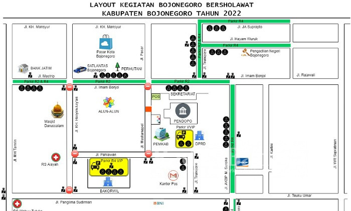 Titik Lokasi Parkir acara Bojonegoro bersholawat (Dok Foto IST)