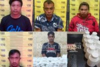 Lima pelaku narkoba yang diamankan Reskoba Polres Pasuruan secara maraton (Dok Foto IST)