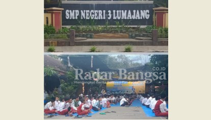 Saat siswa/siswi SMPN 3 Lumajang melaksanakan shalat Dzuhur di halaman sekolah (Dok Foto Riyaman)