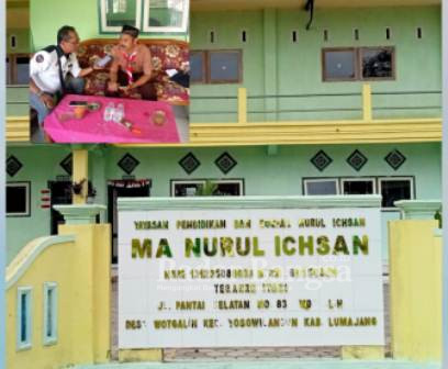 Kepala sekolah MA Nurul Ichsan, Miswanto, S.Pdi. saat diwawancarai media RadarBangsa.co.id (Dok Foto Riyaman)