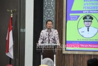 Bupati Lamongan Yuhronur Efendi saat menghadiri Pengukuhan Dewan Pengurus Komisariat (DPK) Persatuan Perawat Nasional Indonesia (PPNI) Lamongan, dan pelantikan Badan Penganggulan Bencana (Bapena), Sabtu (22/10), di Aula Gajah Mada Lt 7 Pemda Lamongan (IST)