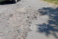 Jalan Poros Kabupaten yang berada di Dusun Kedungsari dan Dusun Kedung Biru, Desa Kedungmoro Kecamatan Kunir, Rusak parah.