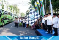 Pemerintah Kabupaten Lamongan berangkatkan 581 calon jamaah Haji (CJH) 1444 Hijriyah 2023 Masehi, Jumat (2/6) di Pendopo Lokatantra