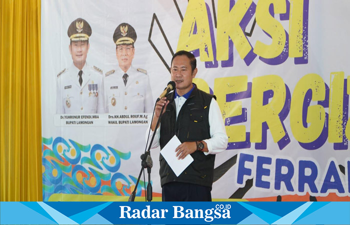 upati Lamongan Yuhronur Efendi launcing program inovasi Ferrameg (Fe Hari Rabu Megilan), di SMPN 2 Lamongan, Senin (19/6). (Dok foto RadarBangsa.co.id)