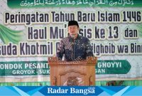 Bupati Lamongan Yuhronur Efendi  saat menyampaikan apresiasi terhadap  Ponpes Tanfirul Ghoyyi (IST)