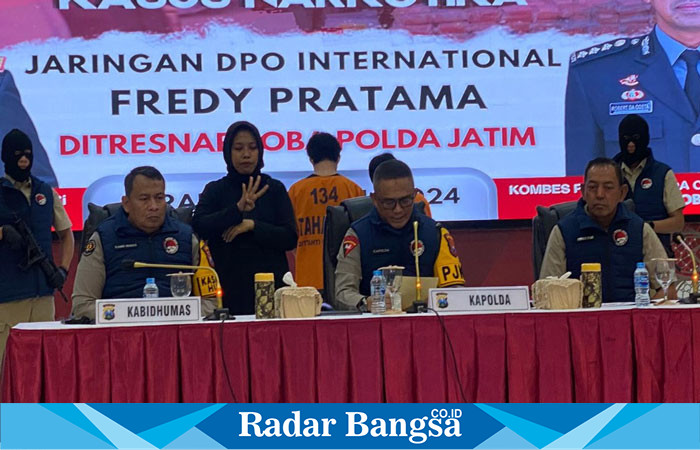 Konferensi Pers Ditresnarkoba Polda Jatim terkait pengungkapan kasus narkotika jaringan DPO internasional Fredy Pratama (IST)