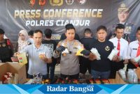 Polres Cianjur jumpa pers kasus obat-obatan terlarang. (Foto: Mamat Mulyadi/Radar Bangsa)