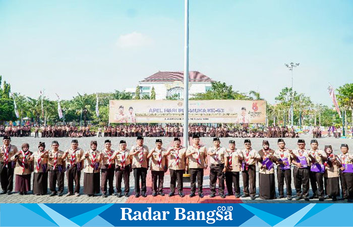 Upacara peringatan Hari Pramuka ke-63 pada Rabu (14/8) di Alun-alun Kabupaten Lamongan.  (IST)