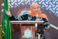 Gubernur Jawa Timur periode 2019-2024, Khofifah Indar Parawansa, saat sambutanya kepada  mahasiswa baru Universitas Al Falah As Sunniyyah Kencong Jember  (IST)