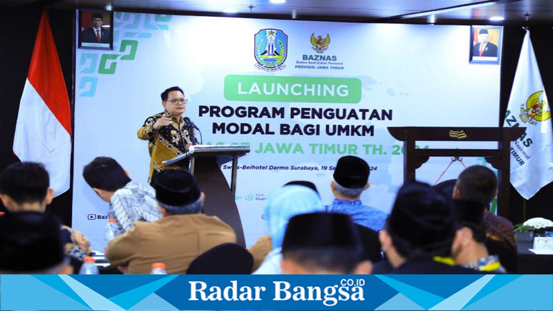 Pj  Gubernur Jawa Timur, Adhy Karyono, secara resmi meluncurkan program penguatan modal bagi UMKM Baznas se-Jatim di Grand Swiss-belhotel Darmo Surabaya, pada Kamis (19/09) (IST)