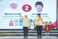 Pasangan Calon Gubernur Jawa Timur Nomor Urut 2, Khofifah Indar Parawansa dan Emil Elestianto Dardak, sukses mengakhiri debat pamungkas Pilgub Jatim 2024 yang digelar di Grand City Surabaya (hms)