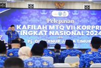 Pj Gubernur Jawa Timur, Adhy Karyono, resmi melepas kontingen kafilah (MTQ) VII Korps Pegawai Korpri  di Aula lantai V BKD Jawa Timur (ist)