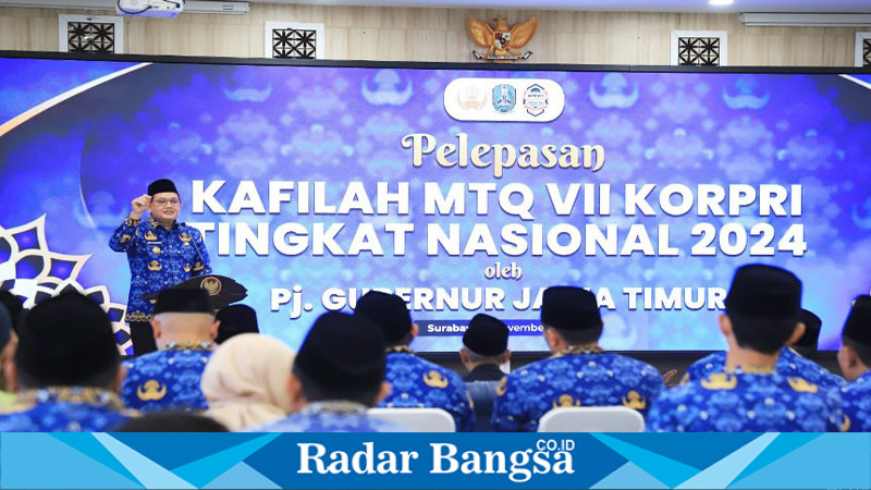 Pj Gubernur Jawa Timur, Adhy Karyono, resmi melepas kontingen kafilah (MTQ) VII Korps Pegawai Korpri  di Aula lantai V BKD Jawa Timur (ist)