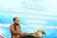 Pj. Gubernur Jawa Timur, Adhy Karyono, memberikan apresiasi tinggi kepada para alumni Pelatihan Kepemimpinan Nasional (PKN) Tingkat II Angkatan XXVI tahun 2024