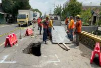 Box culvert saluran air di bawah Jalur Nasional Tawangsari, Kecamatan Bangsal, Kabupaten Mojokerto, Jawa Timur, mengalami kerusakan (ist)