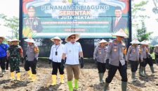 Pj Gubernur Jawa Timur, Adhy Karyono, bersama Kapolda Jatim, Imam Sugianto, serta jajaran Polres dan Forkopimda Kabupaten Blitar, secara simbolis memulai penanaman jagung di Blitar (ist)