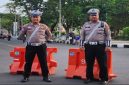 Anggota Satlantas Polres Lamongan saat pengamanan Mince di Alun-alun (Dok foto Hms)