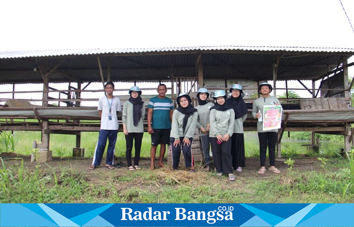 Mahasiswa KKN-BBK Desa Raci Tengah bersama salah satu peternak domba (Sumber: Dokumentasi Kelompok) 