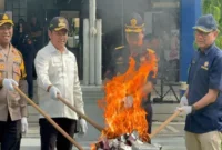 Plt. Bupati Sidoarjo, H. Subandi, saat menghadiri pemusnahan BB (ist)