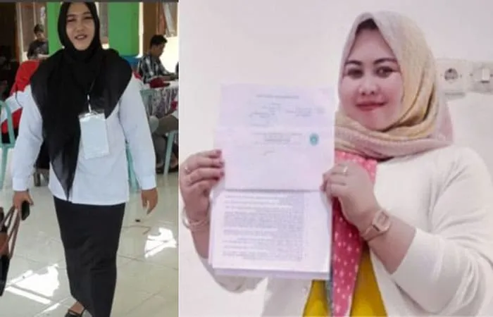 (kanan baju Putih Hitam)  Istri Sekcam Lulus dan  (kiri) Satu Peserta Gugur Tanpa Keterangan foto saat pendaftaran  (ist)
