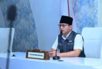 Bupati Trenggalek Mas Ipin saat rapat daring bersama Badan Gizi Nasional membahas percepatan program Makan Bergizi Gratis (MBG) (istimewa)