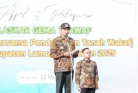 Bupati Lamongan Yuhronur Efendi memberangkatkan Laskar GEMA TAWAF di halaman Pemkab Lamongan (ISTIMEWA)