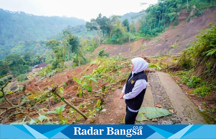 Gubernur Khofifah meninjau lokasi longsor Trenggalek (ist)