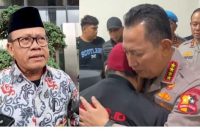 Ketua IPW Sugeng Teguh Santoso (kiri) dan Kapolri Jenderal Listyo Sigit Prabowo saat menyampaikan permintaan maaf kepada keluarga Affan Kurniawan, pengemudi ojol yang tewas terlindas rantis Brimob. (Dok Foto RadarBangsa)