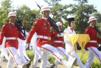 Pasukan Pengibar Bendera Pusaka (Paskibraka) Kabupaten Probolinggo melaksanakan tugas pengibaran merah putih dengan formasi penuh disiplin pada upacara HUT ke-80 RI di Alun-Alun Kraksaan, Minggu (17/8/2025). (Foto Dok Ho/RadarBangsa.co.id)